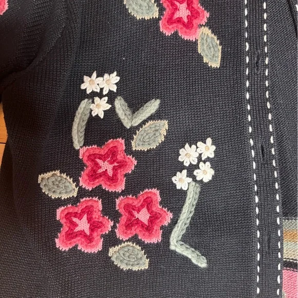 90s  Susan Bristol Black Sweater with Pink Floral Design - Picture 3 of 9
